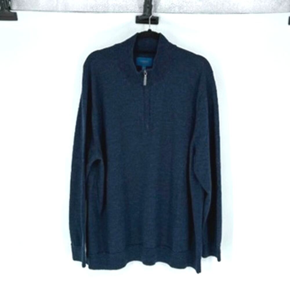 Fairlane Men's Blue & Black Heather Merino Wool 1/4 Zip Sweater - Size 3XL
